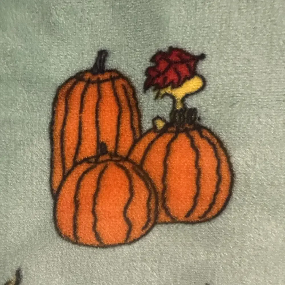 Peanuts Snoopy in Sweater 70x60” Fall Autumn Leaves Leaf Pumpkin Blanket Green